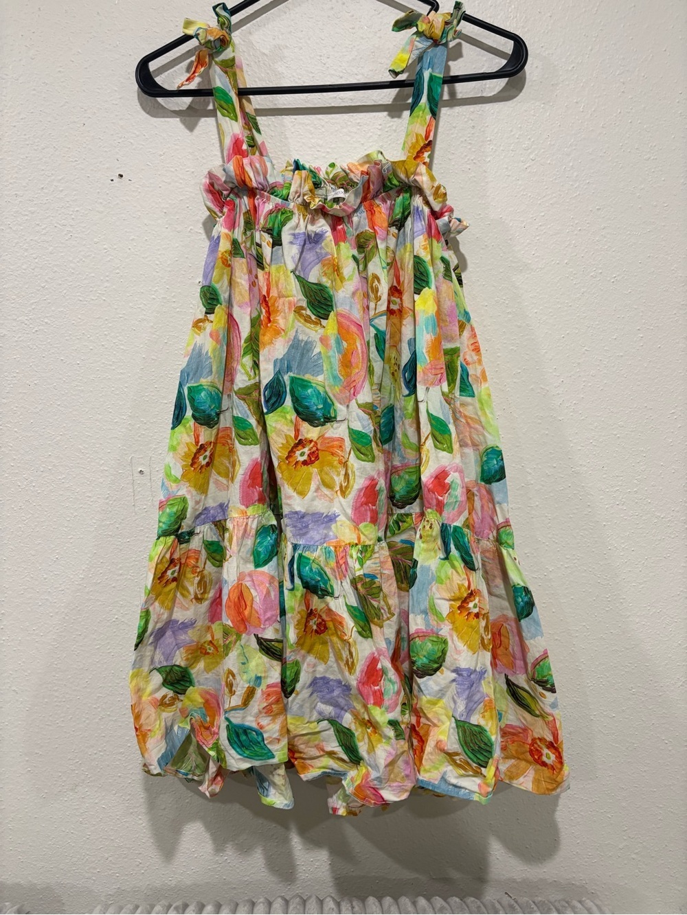 next Girls' Floral Tie-Shoulder Dress - White, Green, Yellow, Pink